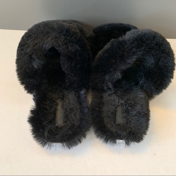 dolce Vita Soft Fuzzy Black Two Strap Slippers Size 10 - Picture 6 of 6